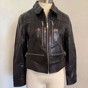 The Kooples Moto Zippers Black Leather Jacket Women's Small